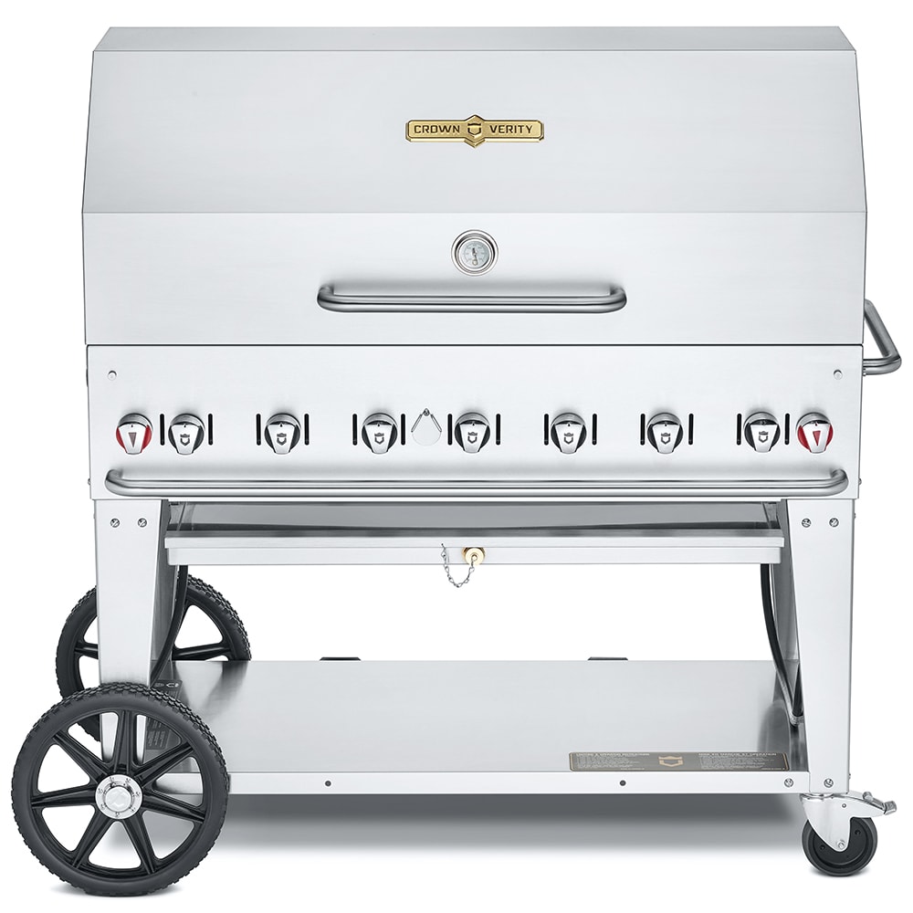 Crown Verity CV-MCB-60-SI50/100-1RDP 58" Mobile Gas Commercial Outdoor Charbroiler w/ Roll Dome, Liquid Propane