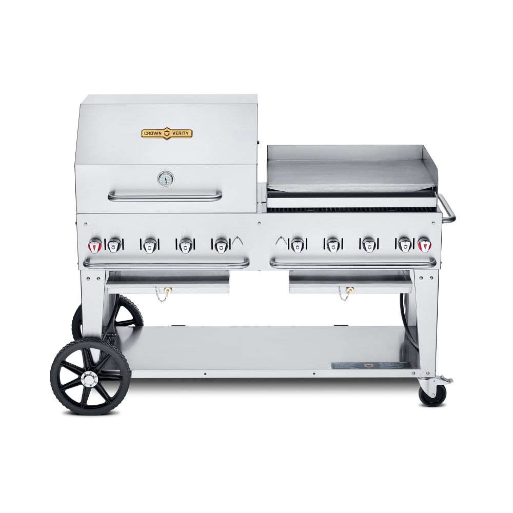 Crown Verity CV-MCB-60-SI-BULK-RGP 58" Mobile Gas Commercial Outdoor Charbroiler w/ Griddle, Liquid Propane