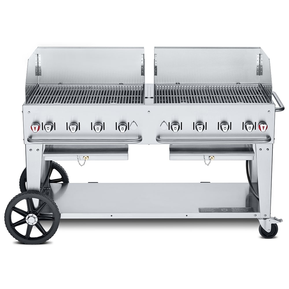 Crown Verity CV-MCB-60-SI-BULK-WGP 58" Mobile Gas Commercial Outdoor Charbroiler w/ Wind Guards, Liquid Propane