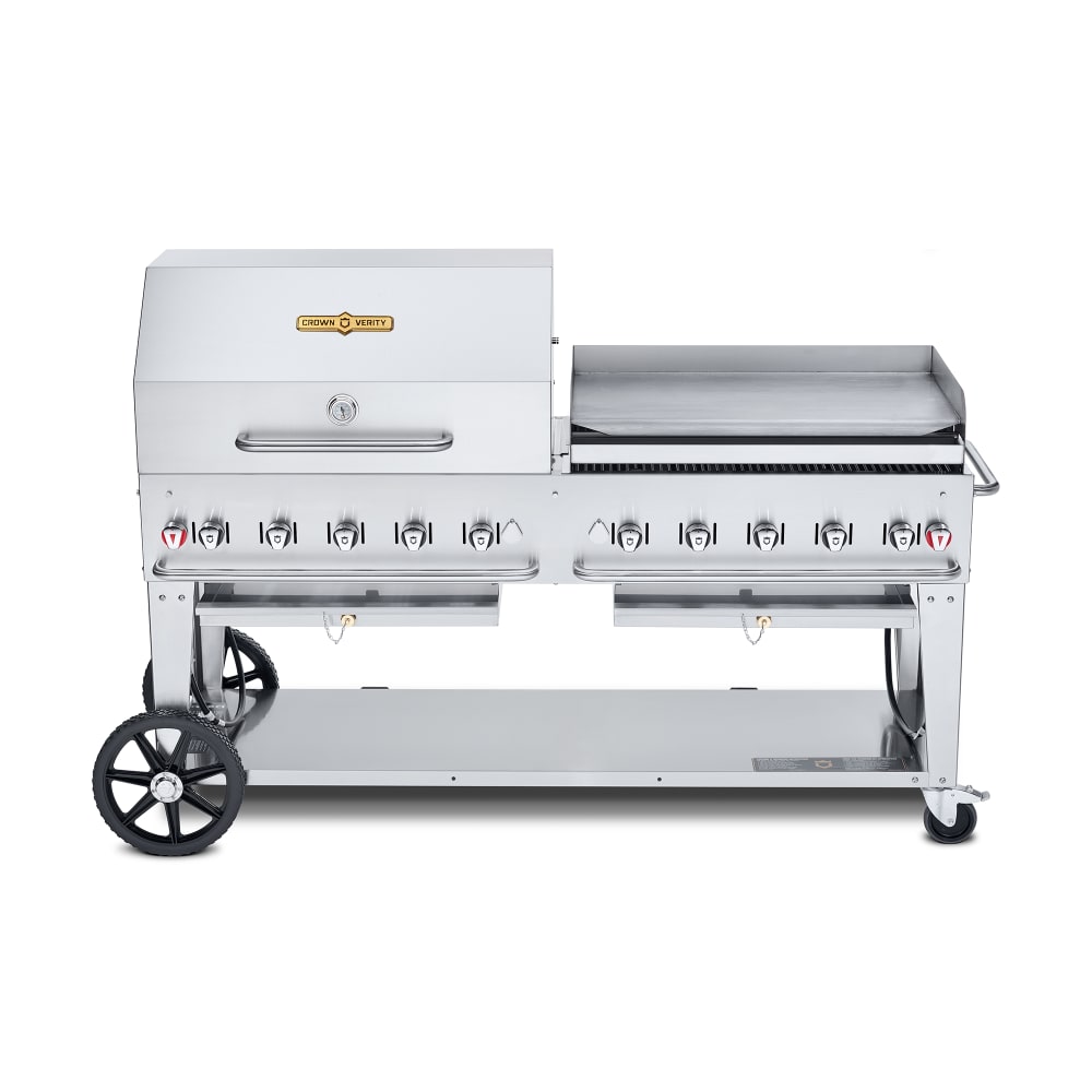 Crown Verity CV-MCB-72RGP-NG 70" Mobile Gas Commercial Outdoor Charbroiler w/ Griddle, Natural Gas