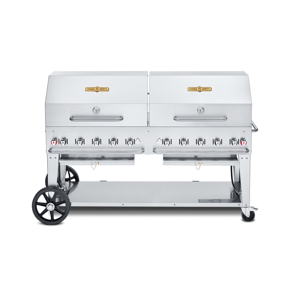 Crown Verity CV-MCB-72-SI50/100-RDP 70" Mobile Gas Commercial Outdoor Charbroiler w/ Roll Domes, Liquid Propane