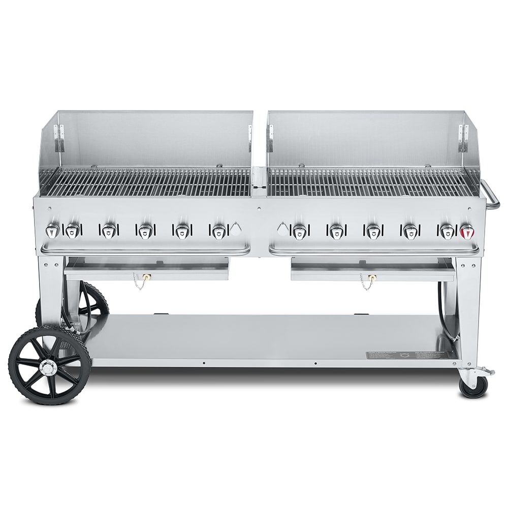 Crown Verity CV-MCB-72-SI50/100-WGP 70" Mobile Gas Commercial Outdoor Charbroiler w/ Wind Guards, Liquid Propane