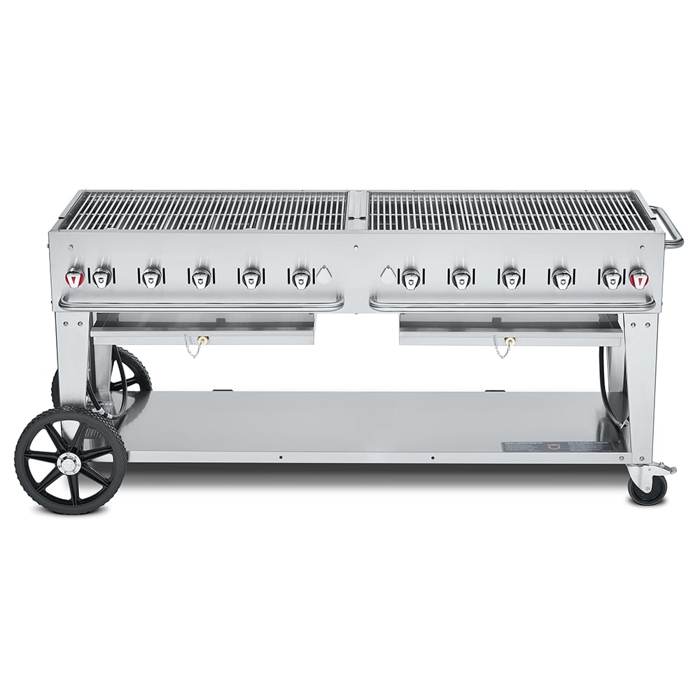 Crown Verity CV-MCB-72-SI-BULK 70" Mobile Gas Commercial Outdoor Charbroiler w/ Water Pan, Liquid Propane