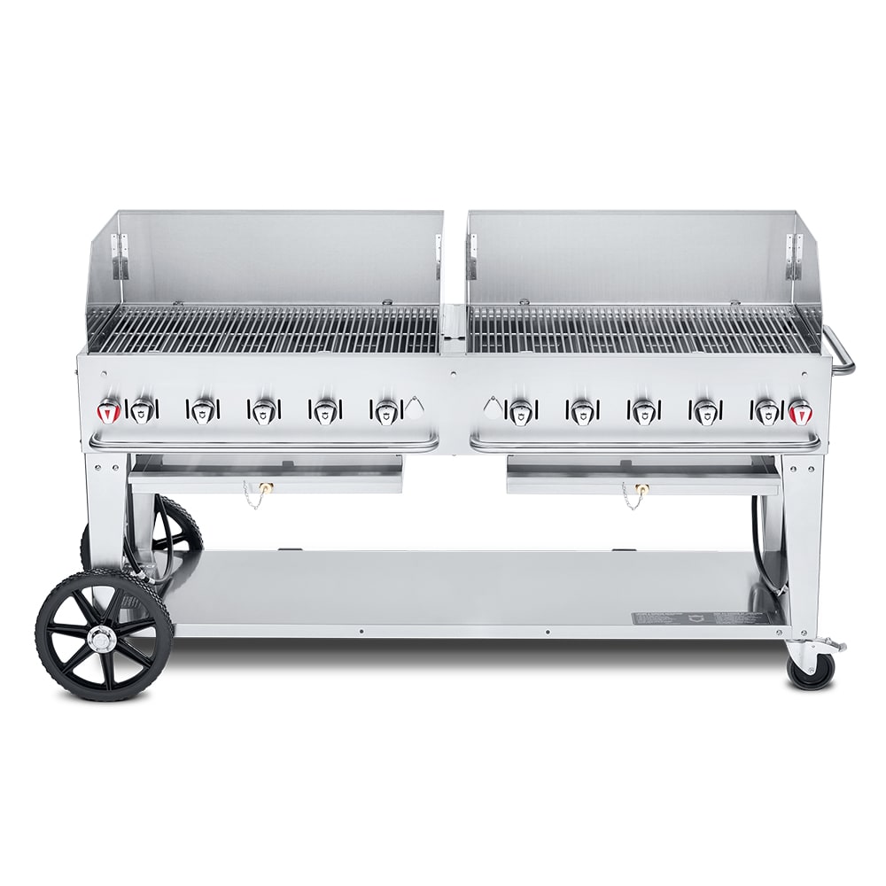 Crown Verity CV-MCB-72-SI-BULK-WGP 70" Mobile Gas Commercial Outdoor Charbroiler w/ Water Pan, Liquid Propane