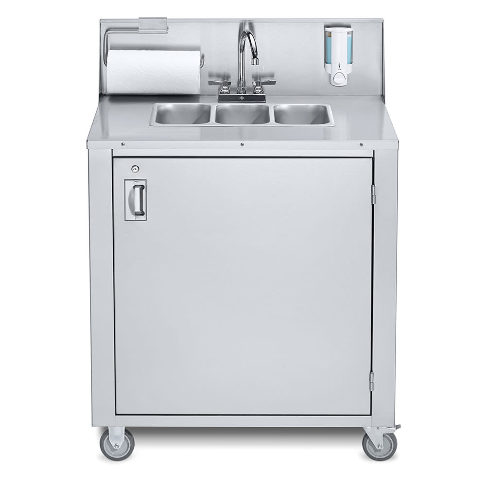 Crown Verity CV-PHS-3C 38 1/3"H Portable Sink w/ (3) 5"D Bowls, Soap Dispenser