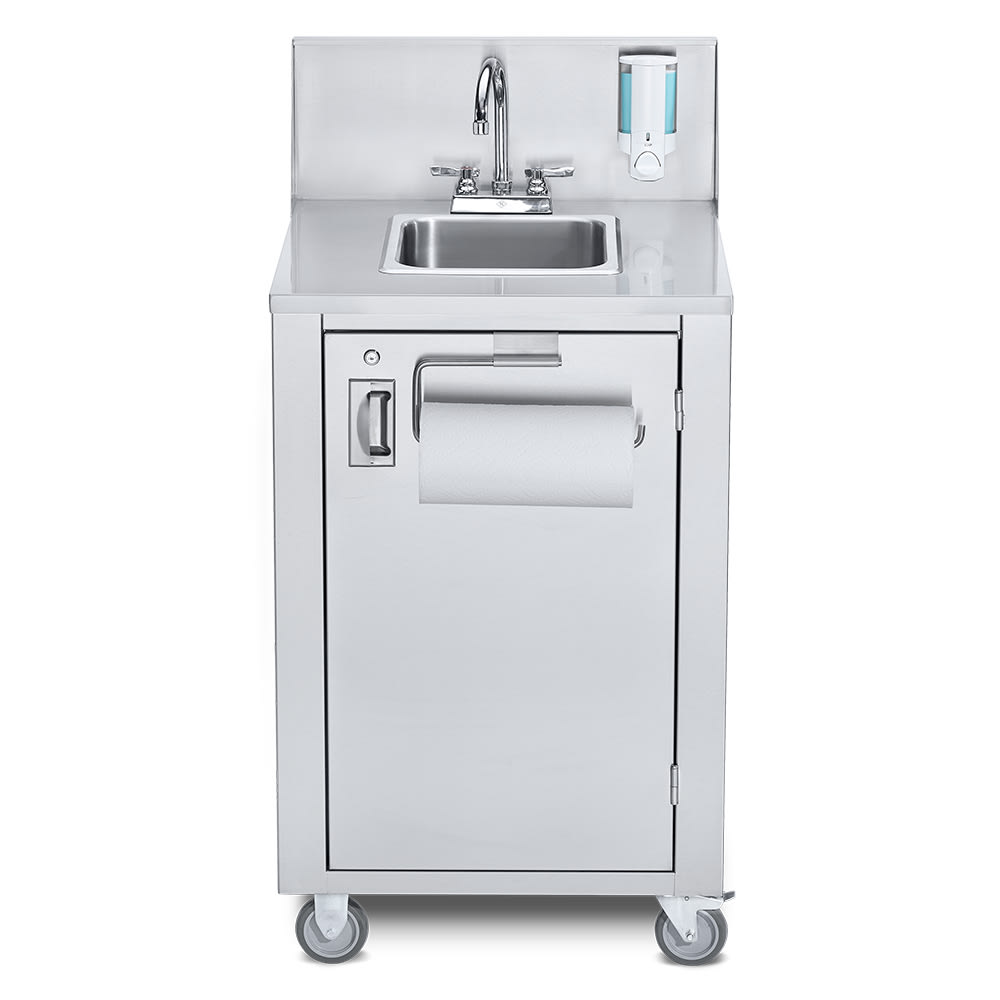 Crown Verity CV-PHS-4 38 1/3"H Portable Sink w/ 6"D Bowl, Hot Water