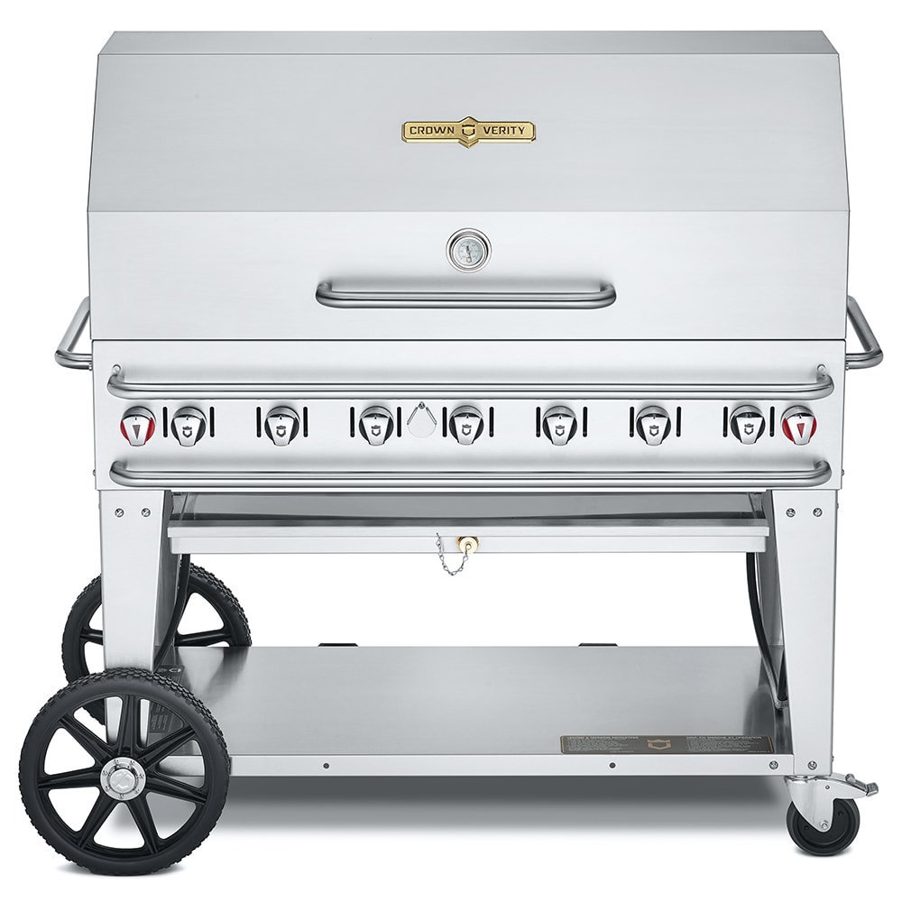 Crown Verity CV-RCB-48RDP-SI50/100 46" Mobile Gas Commercial Outdoor Grill w/ Roll Dome, Liquid Propane