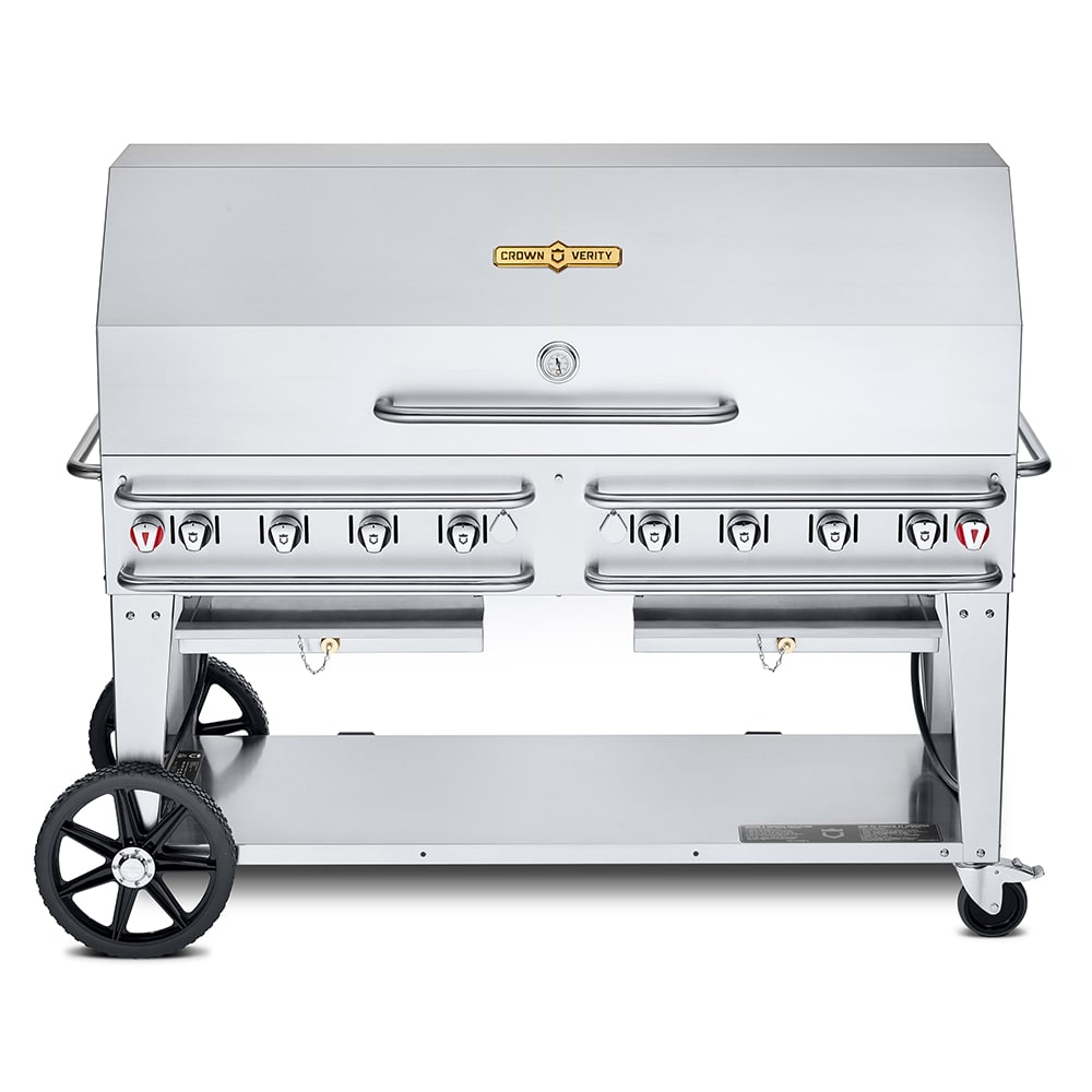 Crown Verity CV-RCB-60-1RDP 58" Mobile Gas Commercial Outdoor Grill w/ Roll Dome, Liquid Propane