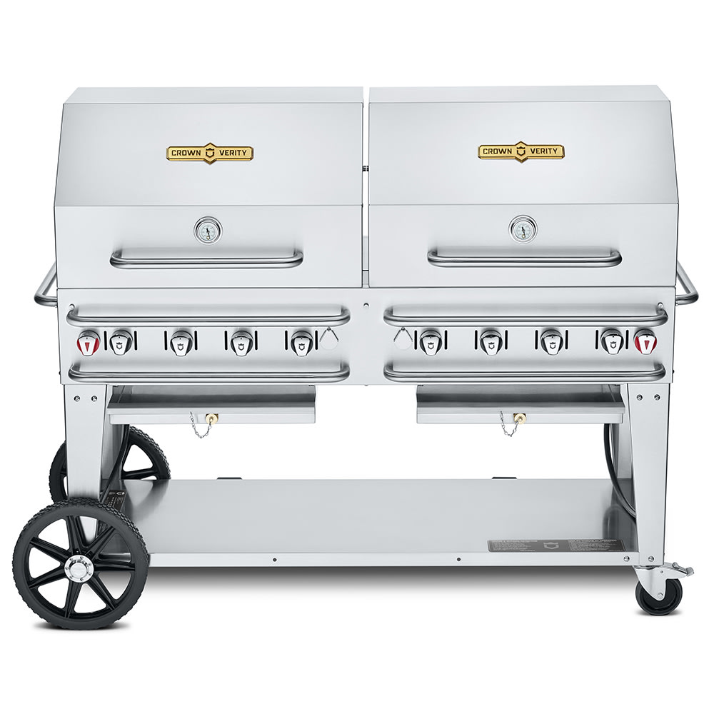 Crown Verity CV-RCB-60RDP-SI50/100 58" Mobile Gas Commercial Outdoor Grill w/ Roll Domes, Liquid Propane