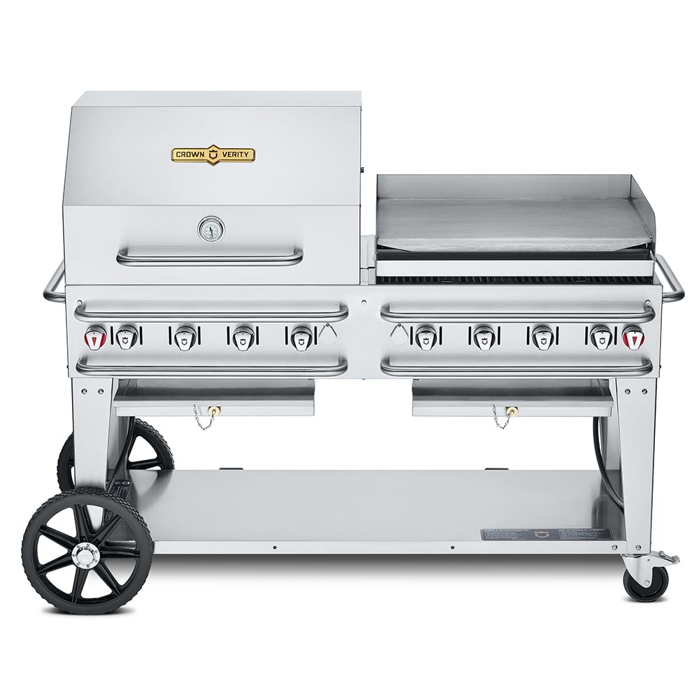 Crown Verity CV-RCB-60RGP 58" Mobile Gas Commercial Outdoor Grill w/ Roll Dome, Liquid Propane