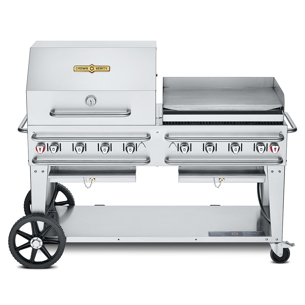 Crown Verity CV-RCB-60RGP-SI50/100 58" Mobile Gas Commercial Outdoor Grill w/ Roll Dome, Liquid Propane