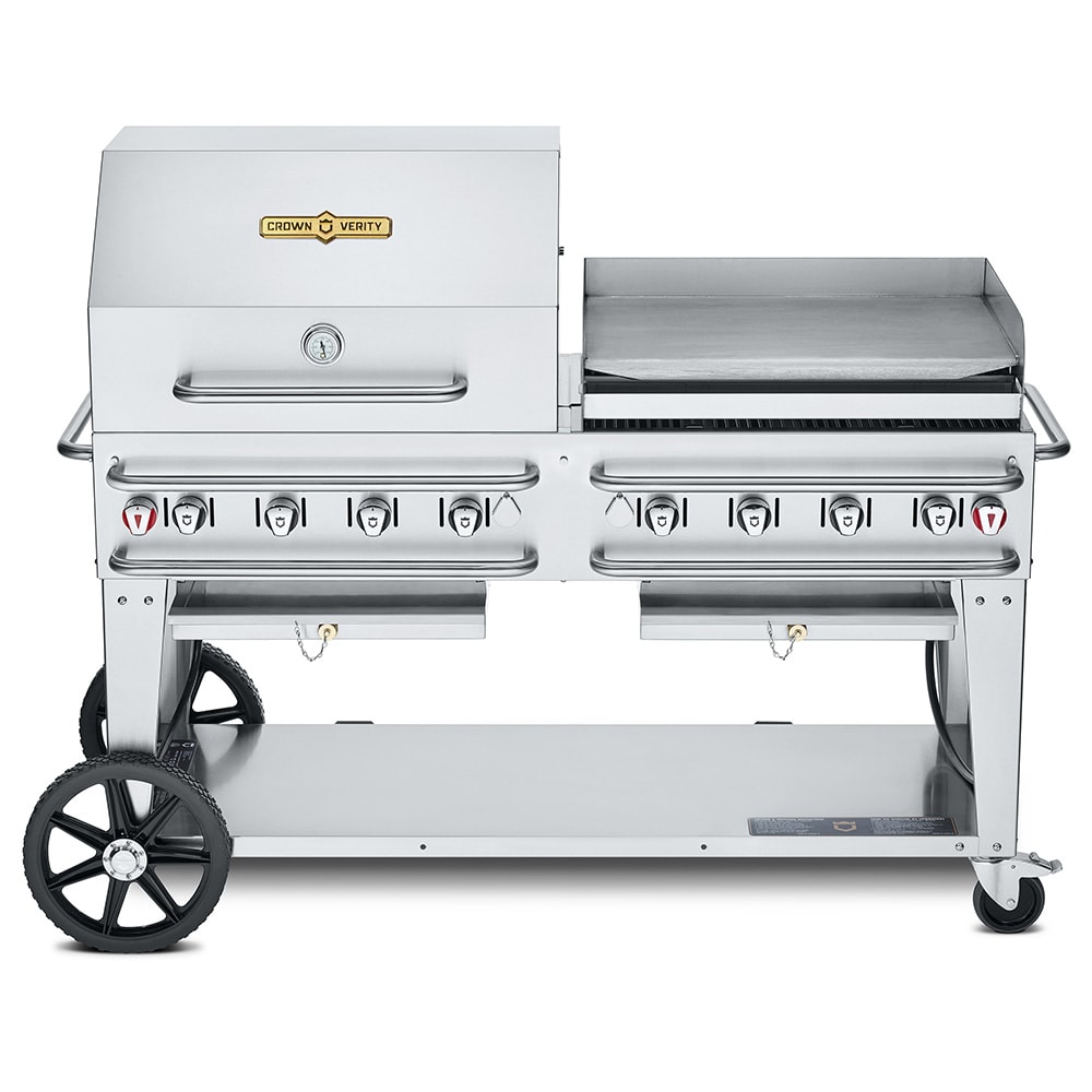 Crown Verity CV-RCB-60RGP-SI-BULK 58" Mobile Gas Commercial Outdoor Grill w/ Roll Dome, Liquid Propane