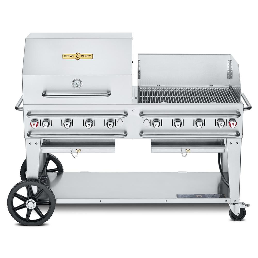 Crown Verity CV-RCB-60RWP 58" Mobile Gas Commercial Outdoor Grill w/ Roll Dome, Liquid Propane