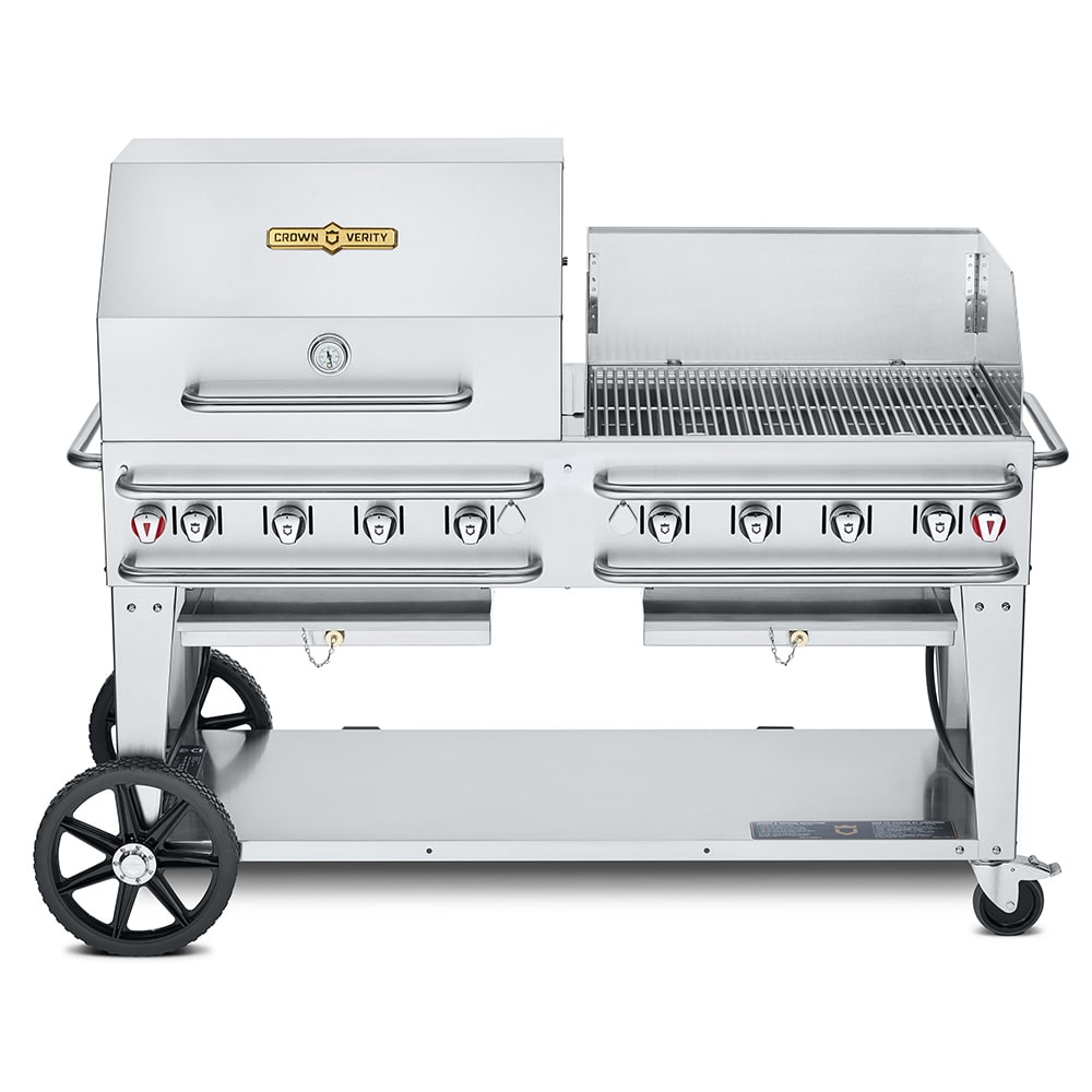 Crown Verity CV-RCB-60RWP-SI50/100 58" Mobile Gas Commercial Outdoor Grill w/ Roll Dome, Liquid Propane