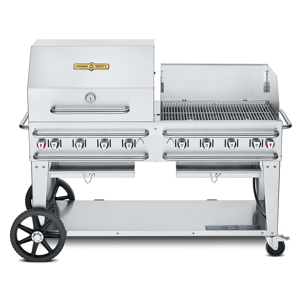 Crown Verity CV-RCB-60RWP-SI-BULK 58" Mobile Gas Commercial Outdoor Grill w/ Roll Dome, Liquid Propane