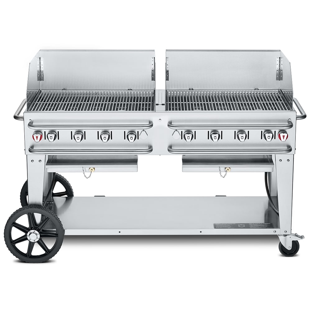 Crown Verity CV-RCB-60WGP-SI-BULK 58" Mobile Gas Commercial Outdoor Grill w/ Wind Guards, Liquid Propane