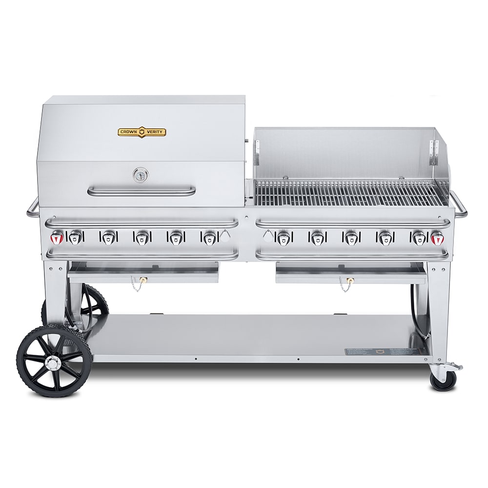 Crown Verity CV-RCB-72RWP 70" Mobile Gas Commercial Outdoor Grill w/ Roll Dome, Liquid Propane