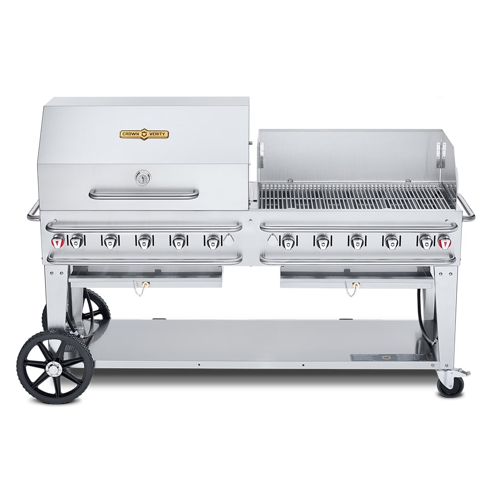 Crown Verity CV-RCB-72RWP-SI-BULK 70" Mobile Gas Commercial Outdoor Grill w/ Roll Dome, Liquid Propane