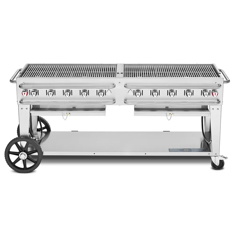 Crown Verity CV-RCB-72-SI-BULK 70" Mobile Gas Commercial Outdoor Grill w/ Undershelf, Liquid Propane