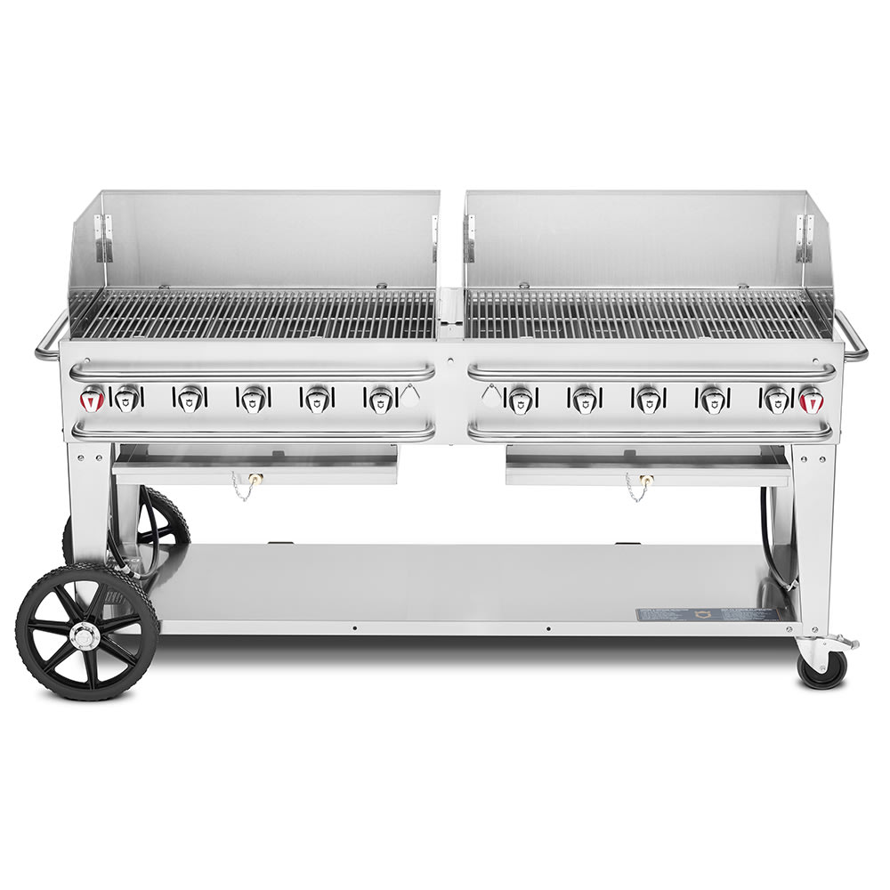 Crown Verity CV-RCB-72WGP-SI-BULK 70" Mobile Gas Commercial Outdoor Grill w/ Wind Guards, Liquid Propane