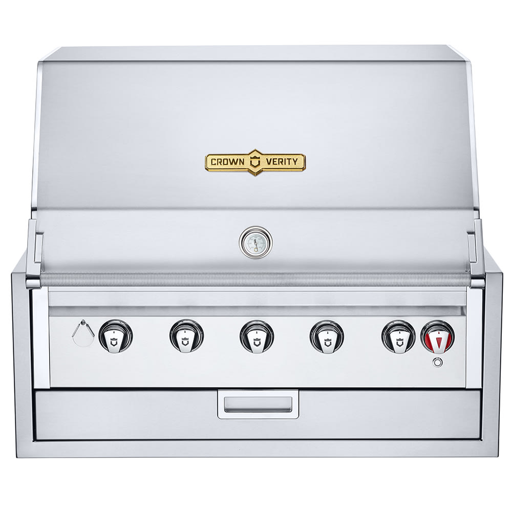 Crown Verity IBI36 36" Built In Commercial Outdoor Charbroiler w/ (5) Burners - Roll Dome, Liquid Propane