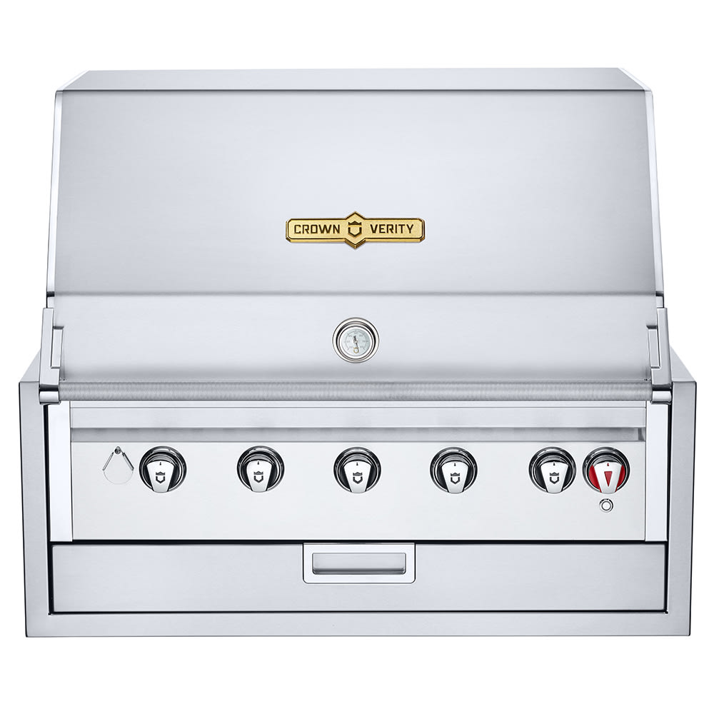 Crown Verity IBI36 36" Built In Commercial Outdoor Charbroiler w/ (5) Burners - Roll Dome, Natural Gas