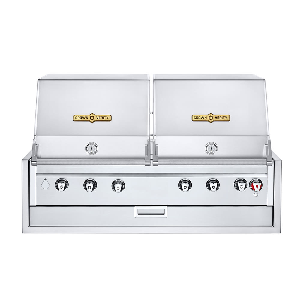 Crown Verity IBI482RD 48" Built In Commercial Outdoor Charbroiler w/ (6) Burners - (2) Roll Domes, Liquid Propane