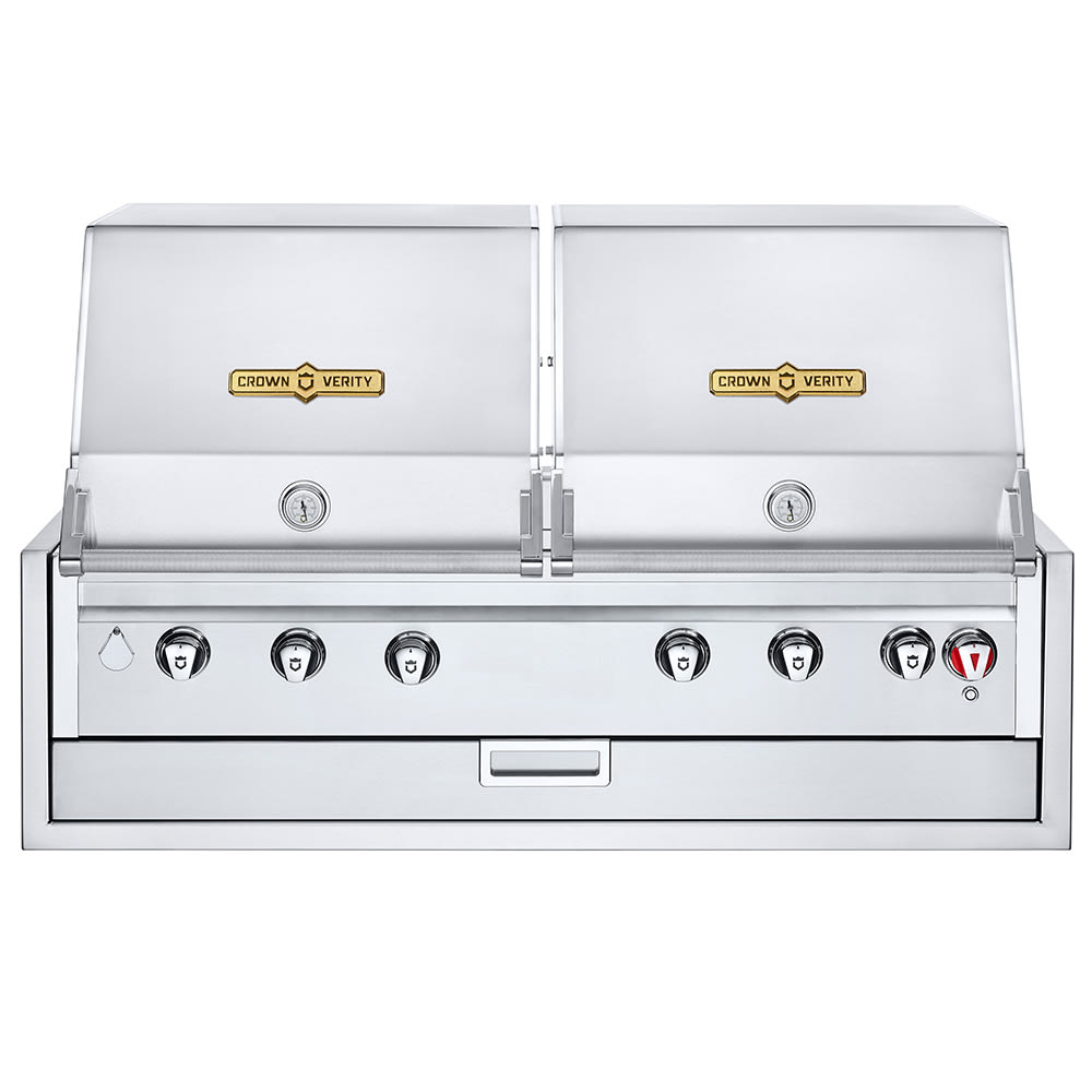 Crown Verity IBI482RD 48" Built In Commercial Outdoor Charbroiler w/ (6) Burners - (2) Roll Domes, Natural Gas