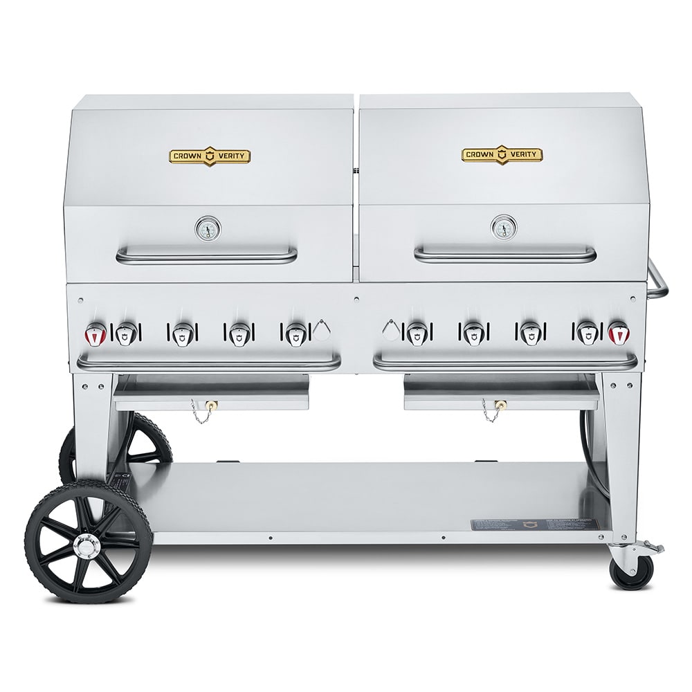 Crown Verity CV-MCB-60RDP-LP 58" Mobile Gas Commercial Outdoor Charbroiler w/ Water Pan, Liquid Propane
