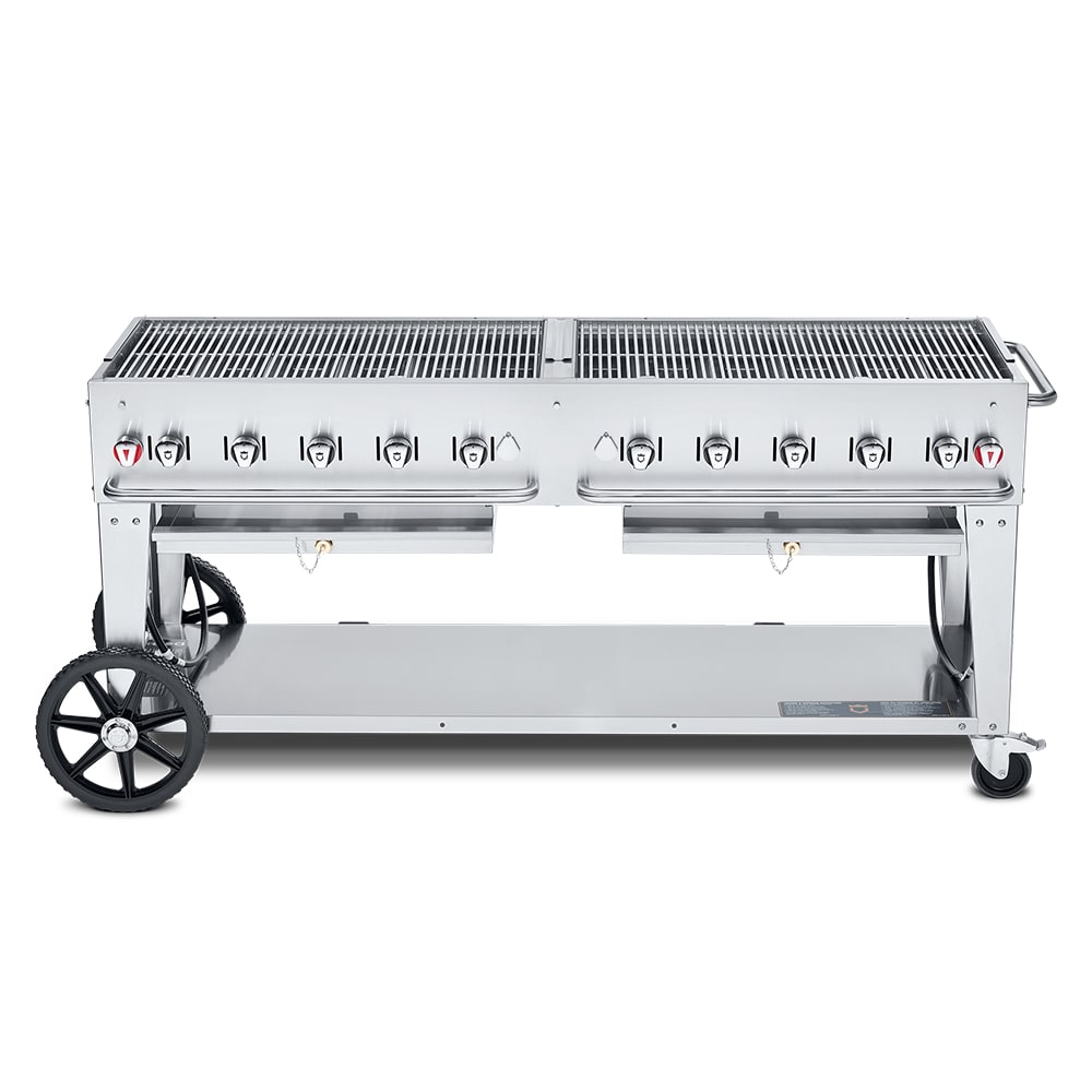 Crown Verity CV-MCB-72LP 70" Mobile Gas Commercial Outdoor Charbroiler w/ Water Pan, Liquid Propane