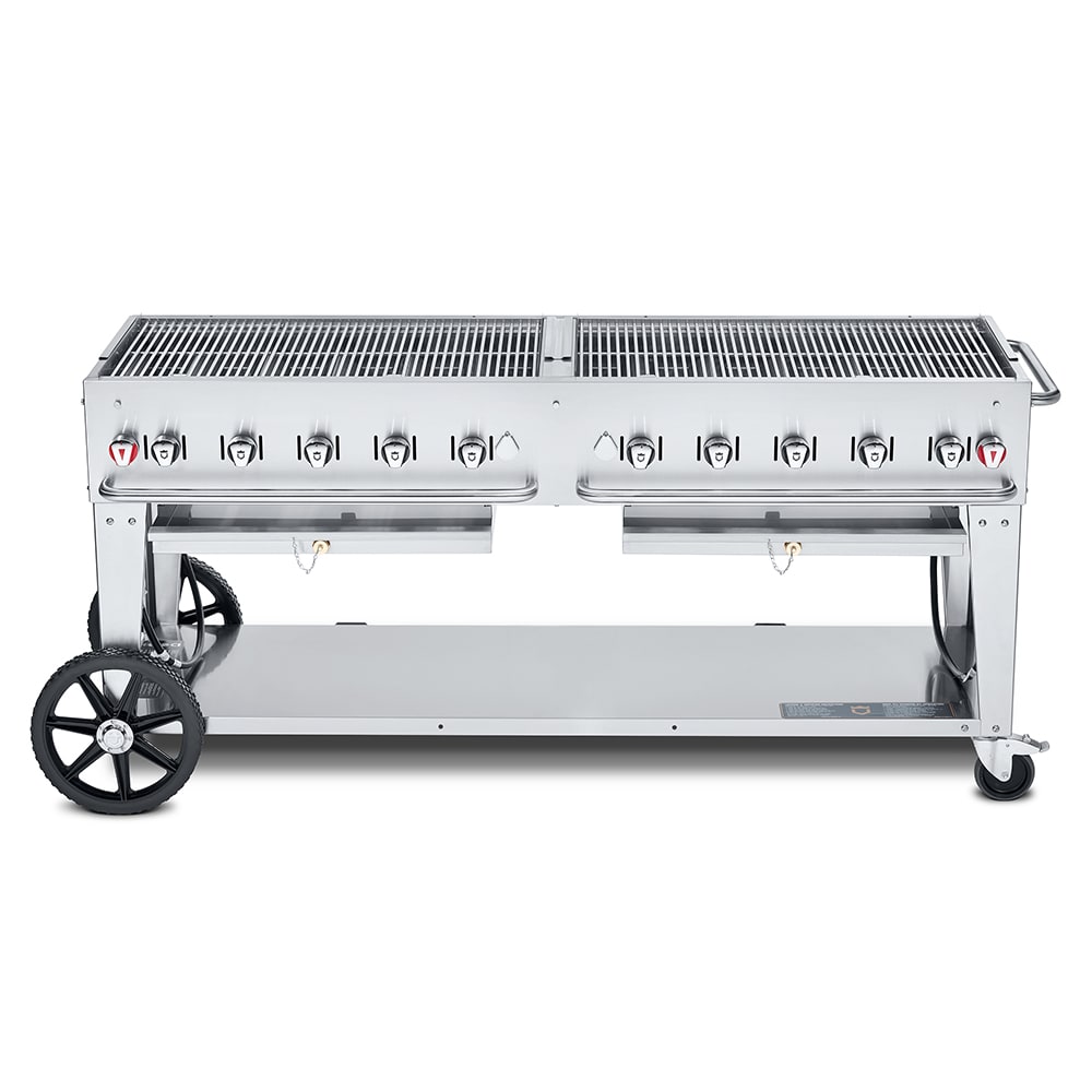 Crown Verity CV-MCB-72NG 70" Mobile Gas Commercial Outdoor Charbroiler w/ Water Pan, Natural Gas