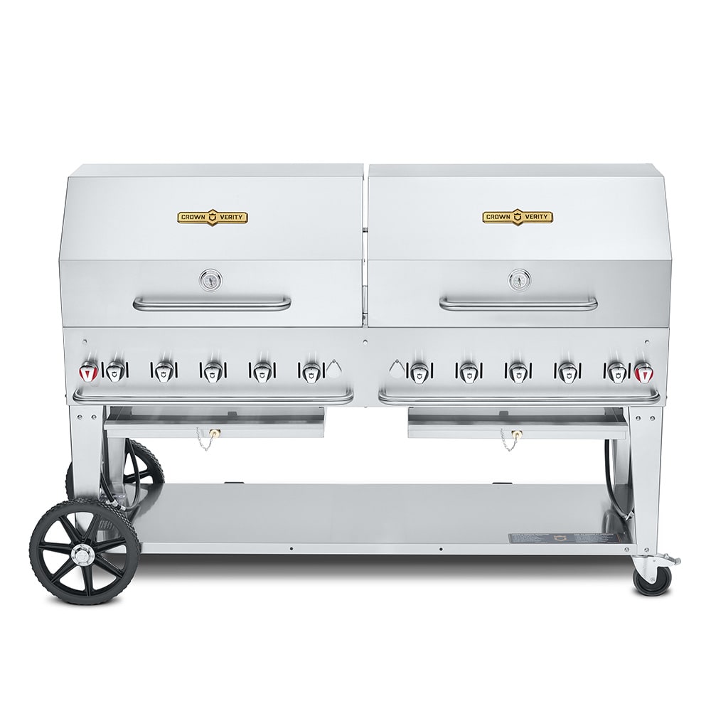 Crown Verity CV-MCB-72RDP-LP 70" Mobile Gas Commercial Outdoor Charbroiler w/ Water Pan, Liquid Propane