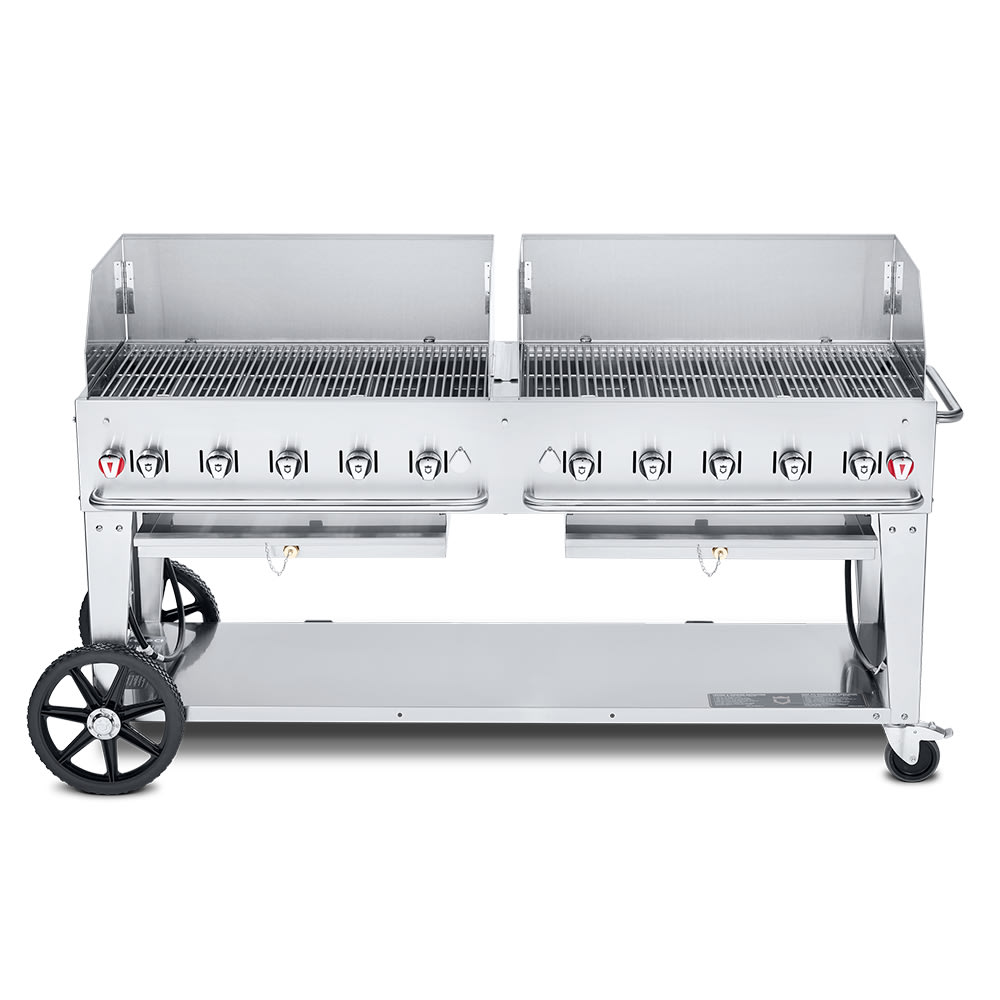 Crown Verity CV-MCB-72WGP-LP 70" Mobile Gas Commercial Outdoor Charbroiler w/ Water Pan, Liquid Propane
