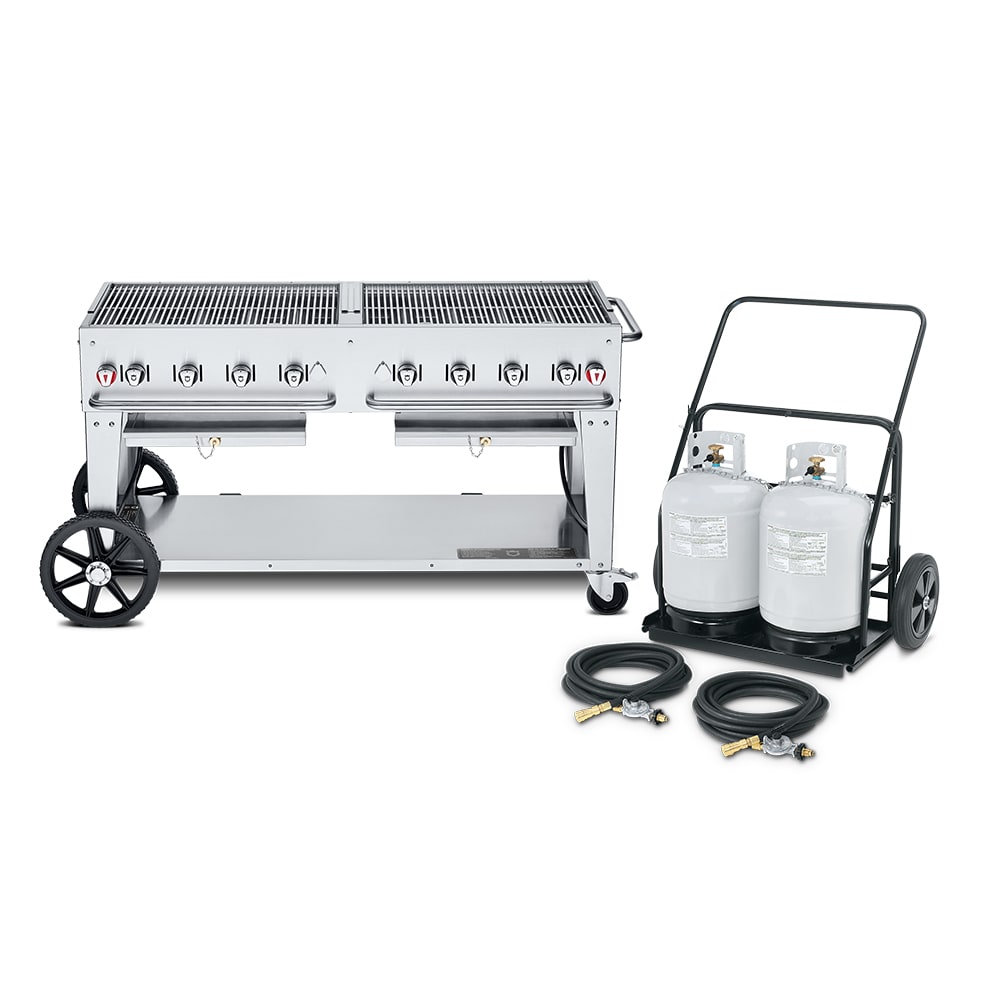 Crown Verity CV-MCC-60 58" Mobile Gas Commercial Outdoor Charbroiler w/ Water Pan, Liquid Propane