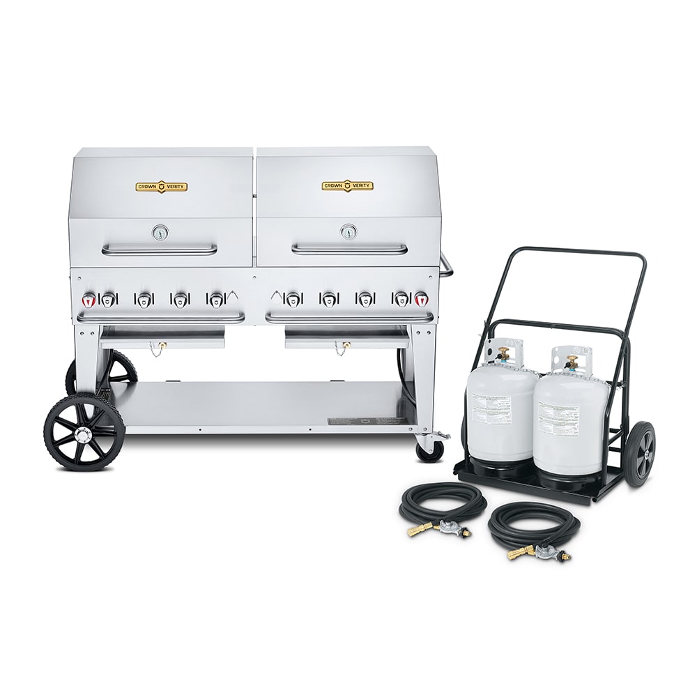 Crown Verity CV-MCC-60RDP 58" Mobile Gas Commercial Outdoor Charbroiler w/ Water Pan, Liquid Propane