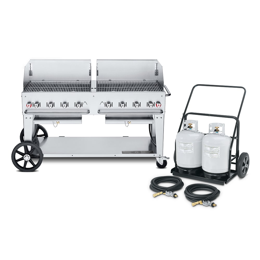 Crown Verity CV-MCC-60WGP 58" Mobile Gas Commercial Outdoor Charbroiler w/ Water Pan, Liquid Propane