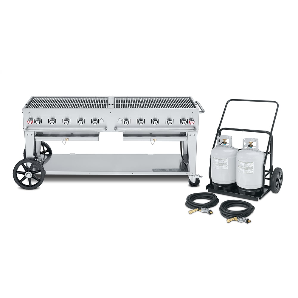 Crown Verity CV-MCC-72 70" Mobile Gas Commercial Outdoor Charbroiler w/ Water Pan, Liquid Propane