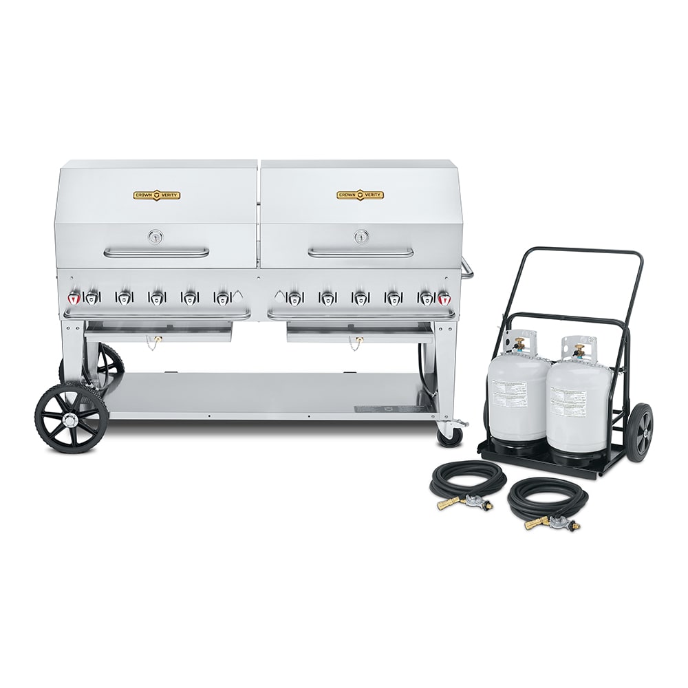 Crown Verity CV-MCC-72RDP 70" Mobile Gas Commercial Outdoor Charbroiler w/ Water Pan, Liquid Propane