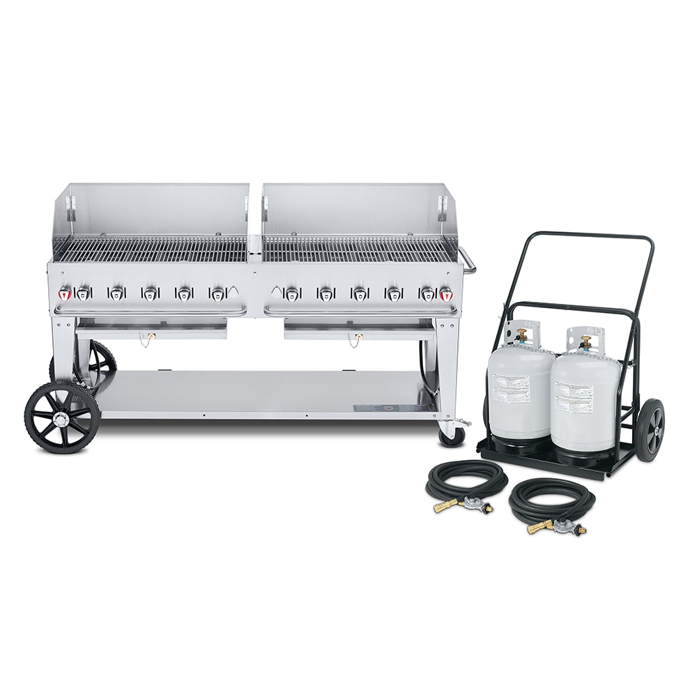Crown Verity CV-MCC-72WGP 70" Mobile Gas Commercial Outdoor Charbroiler w/ Water Pan, Liquid Propane