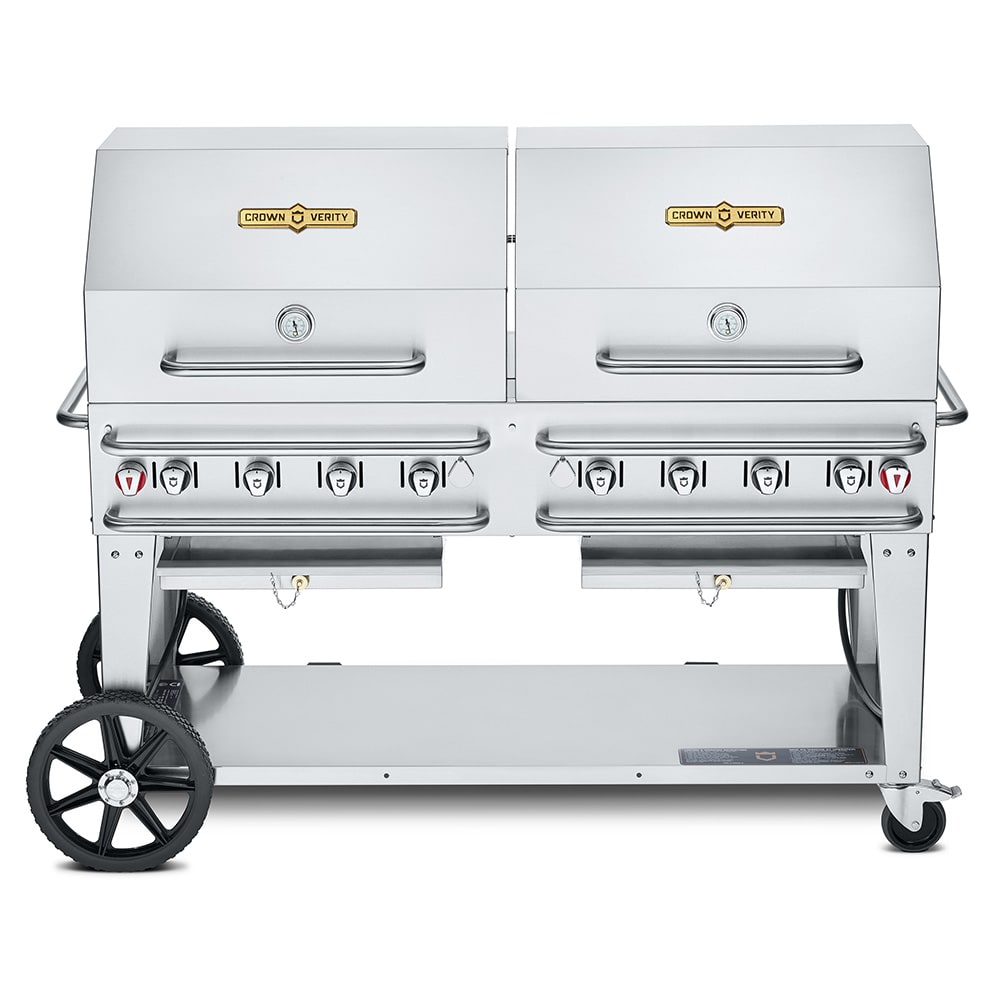 Crown Verity CV-RCB-60RDP-LP 58" Mobile Gas Commercial Outdoor Grill w/ Water Pans, Liquid Propane