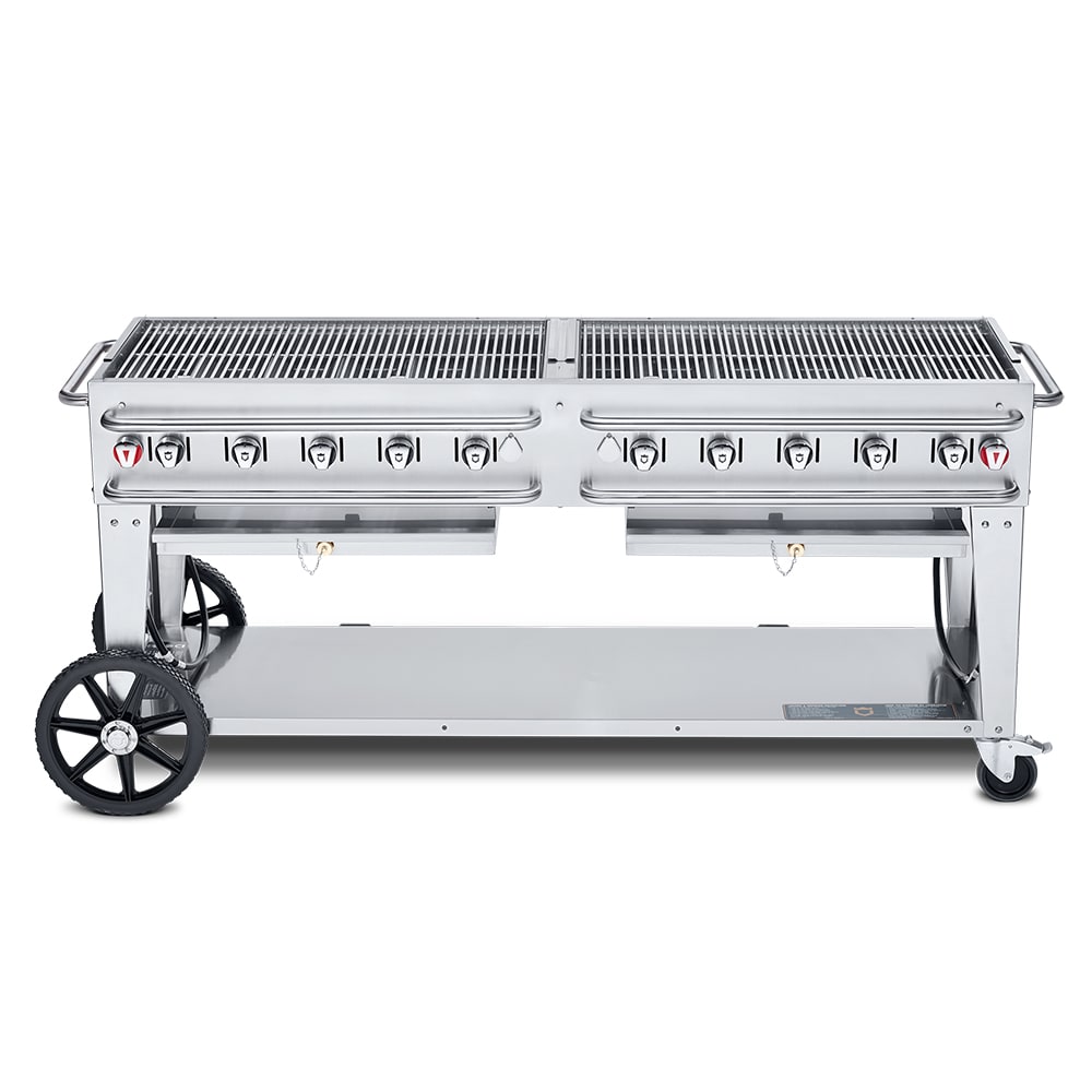 Crown Verity CV-RCB-72-LP 70" Mobile Gas Commercial Outdoor Grill w/ Water Pans, Liquid Propane