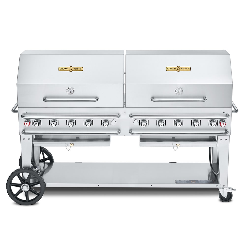Crown Verity CV-RCB-72RDP-LP 70" Mobile Gas Commercial Outdoor Grill w/ Water Pans, Liquid Propane