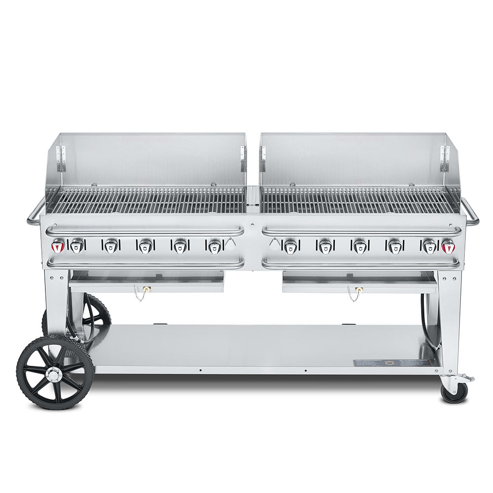 Crown Verity CV-RCB-72WGP-LP 70" Mobile Gas Commercial Outdoor Grill w/ Water Pans, Liquid Propane