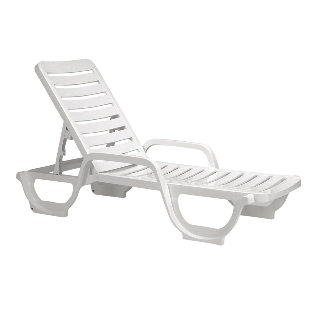 Grosfillex 44031004 Bahia Outdoor Stackable Chaise w/ Adjustable Back - Resin, White