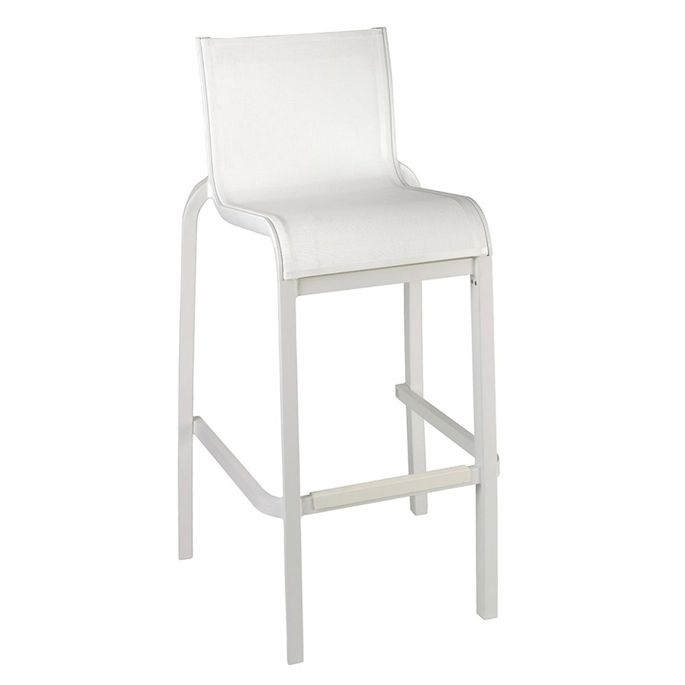 Grosfillex US300096 42 7/10" Sunset Barstool w/ White Fabric Back & Seat - Aluminum, White