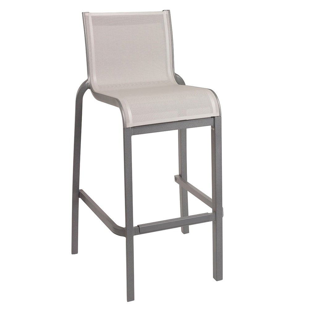 Grosfillex US300289 42 7/10" Sunset Barstool w/ Gray Fabric Back & Seat - Aluminum, Gray