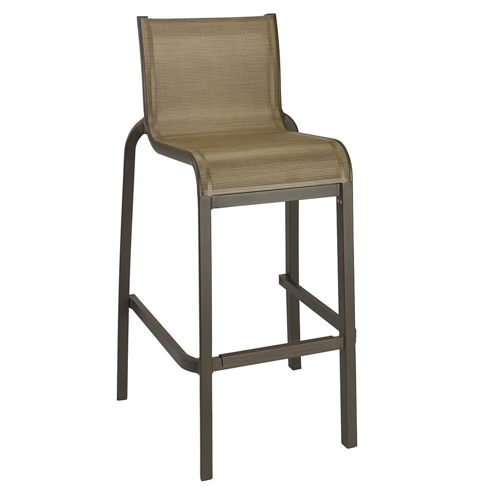 Grosfillex US300599 42 7/10" Sunset Barstool w/ Cognac Fabric Back & Seat - Aluminum, Fusion Bronze