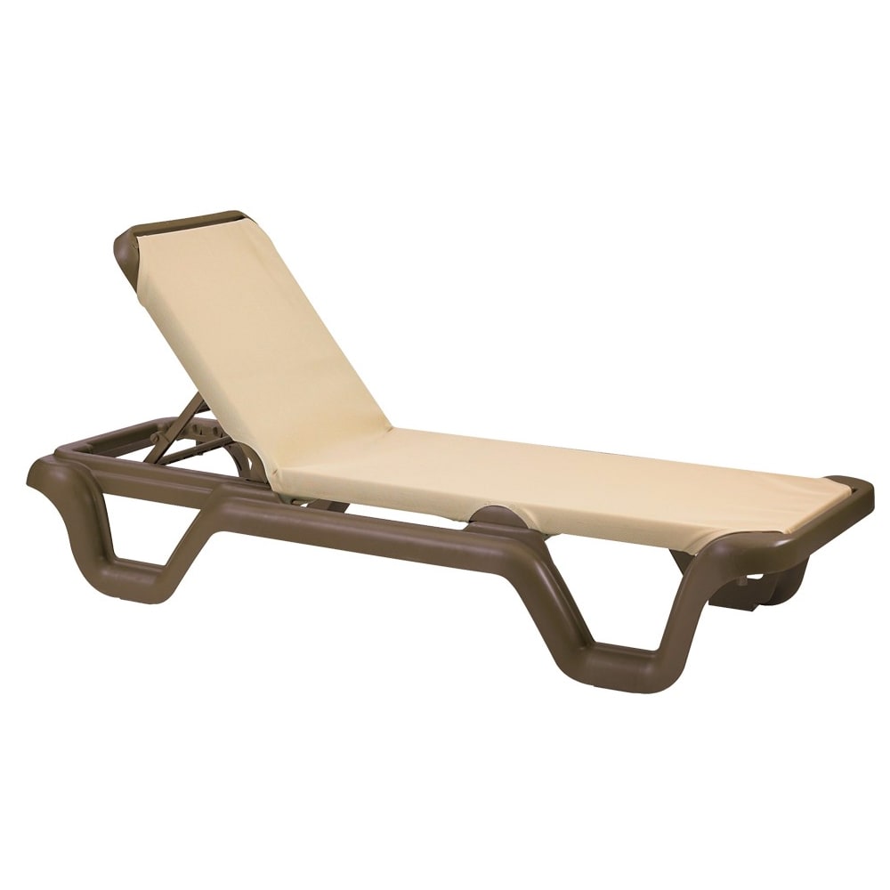 Grosfillex US414137 Marina Outdoor Chaise w/ Adjustable Back - Khaki Fabric w/ Bronze Resin Frame