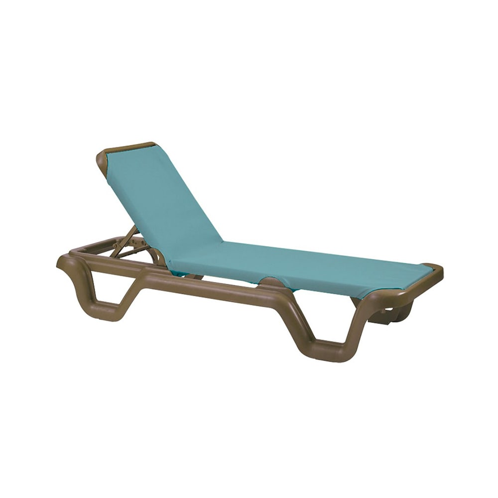 Grosfillex US414550 Marina Outdoor Chaise w/ Adjustable Back - Spa Blue Fabric w/ Bronze Resin Frame