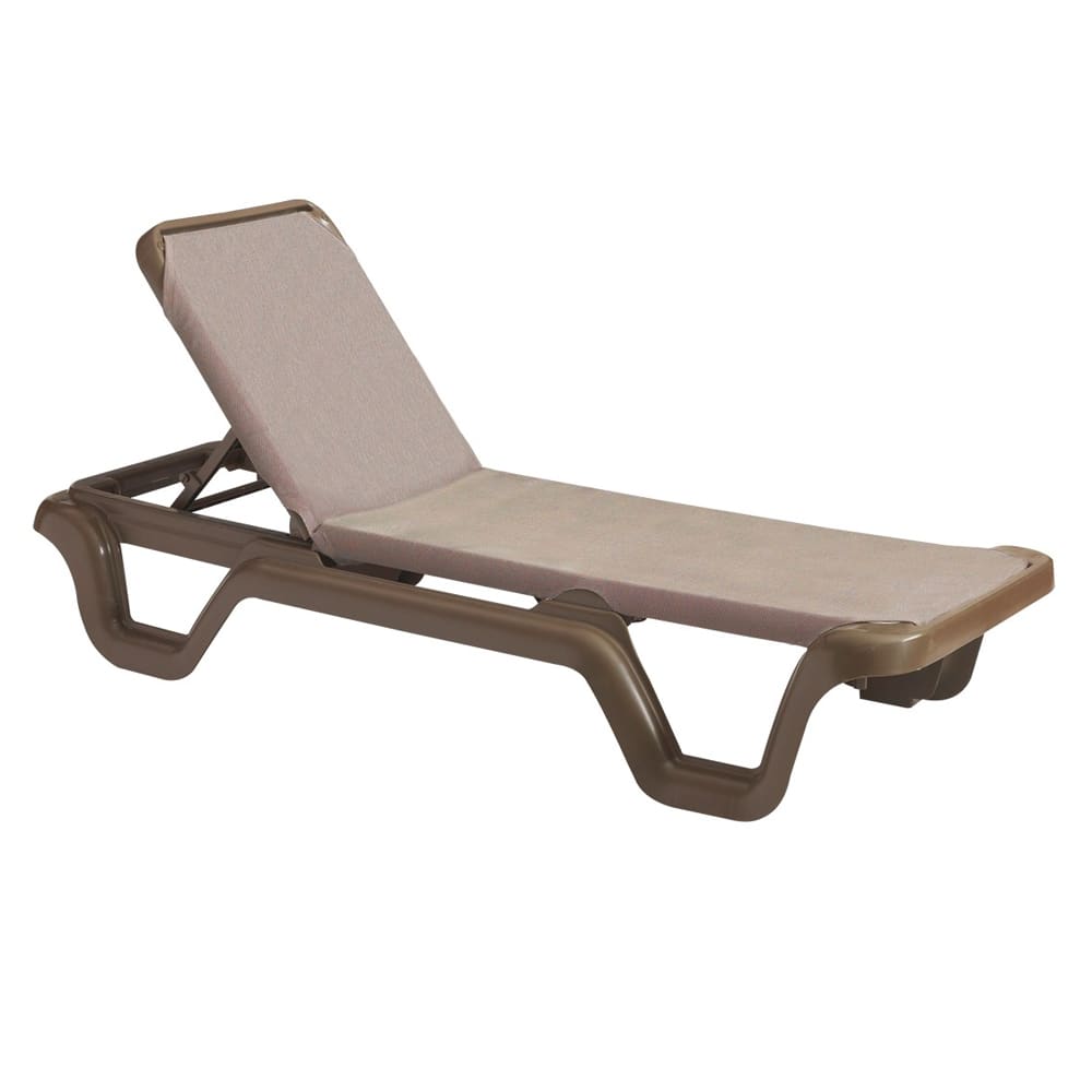 Grosfillex US515137 Marina Outdoor Chaise w/ Adjustable Back - Brown Fabric w/ Bronze Resin Frame